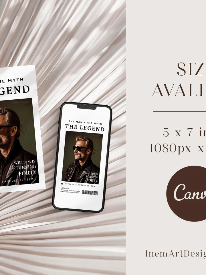 The Man The Myth The Legend 40th Birthday Invitation, FORTY, Editable Printable, 40th Party Text Invite, Instant Download, Canva Template
