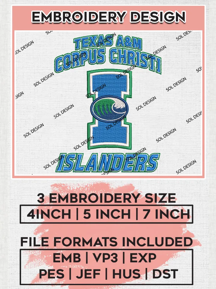 NCAA Texas A&MCorpus Christi Islanders Football Team Logo Embroidery Design Files, NCAA Texas A&M Corpus Christi Islanders Machine Embroidery, NCAA Teams, Game Day, 3 sizes, NCAA Machine embroidery designs, Digital Download