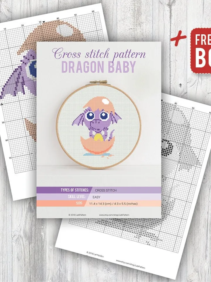 Dragon Baby Cross stitch pattern Fantasy Dragon Cross stitch pattern Egg Purple PDF Format Instant Download Home decor Modern