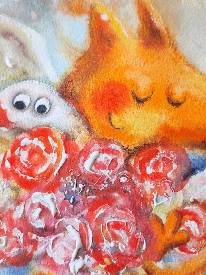 27x27cm Artwork by Julia Schigal "The Best Gift" - watercolor, gouache, pastel