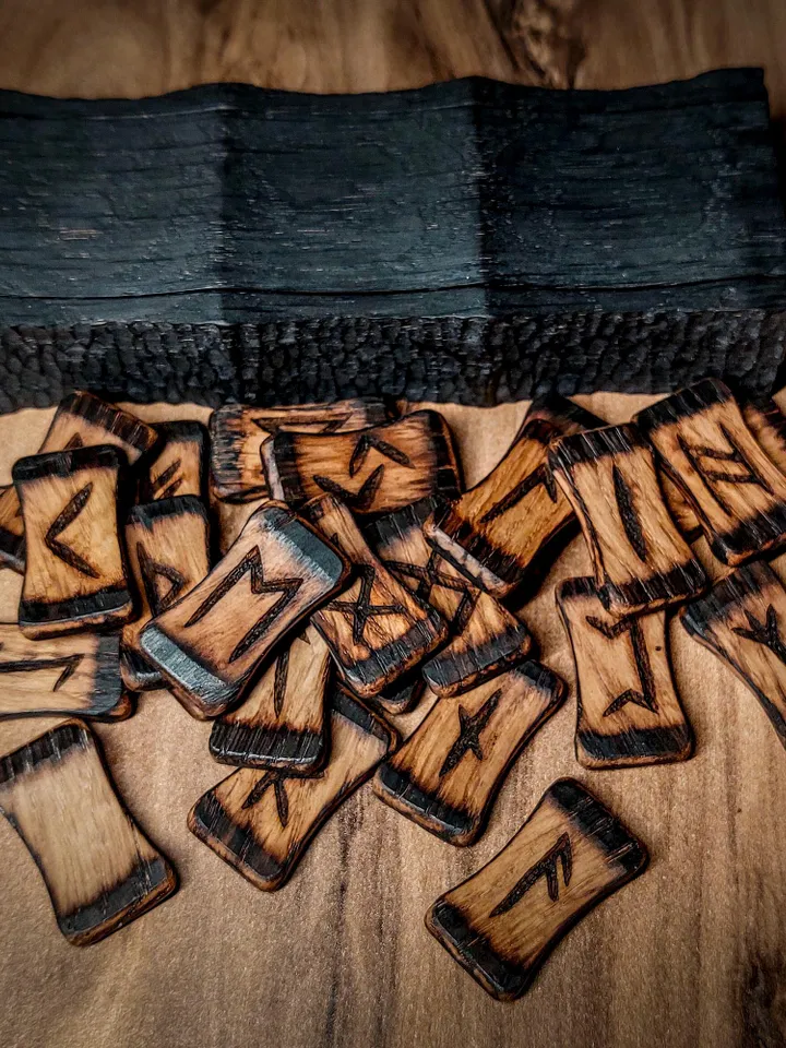 Celtic Scandinavian Oak Runes. Wooden Box. Elder Futhark. Viking Rituals.