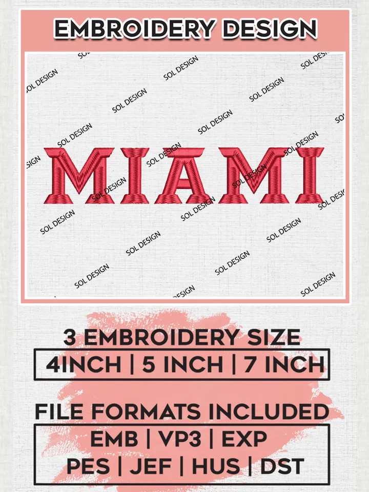 NCAA Miami Team Writing Logo Embroidery Design Files, NCAA  Miami OH RedHawks Machine Embroidery, NCAA Teams, 3 sizes, NCAA Machine embroidery designs, Digital Download