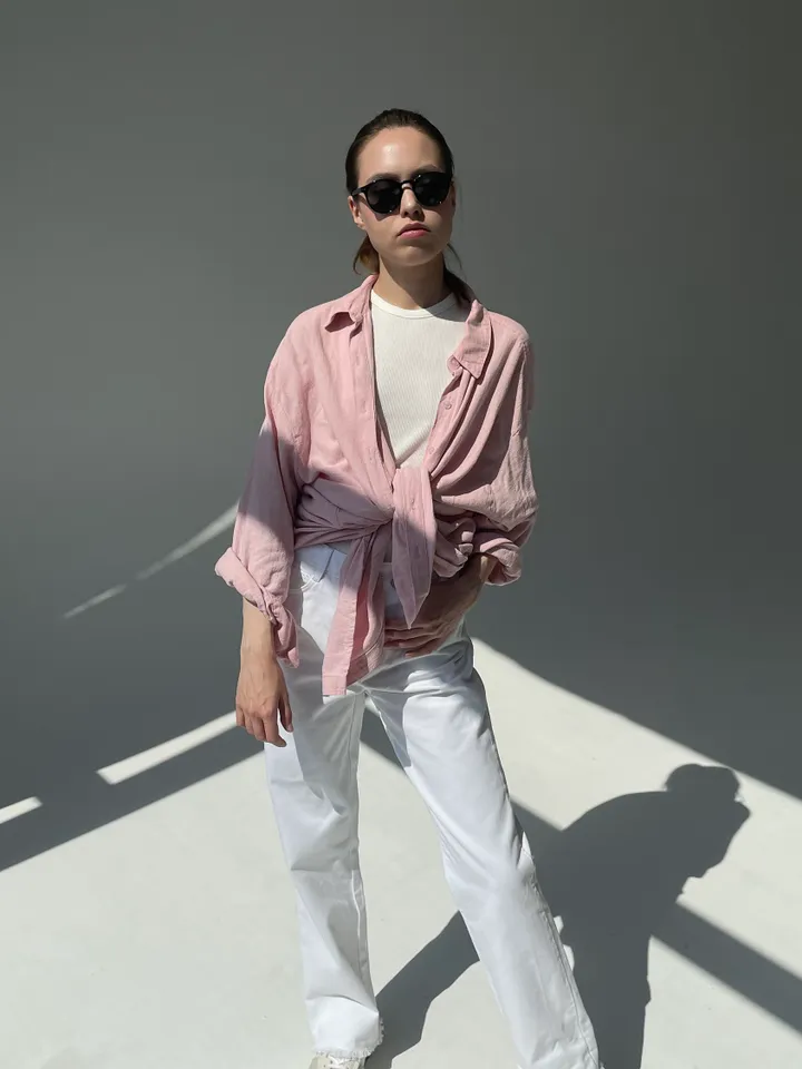 Pure linen oversize pink shirt / soft linen summer bikini cover up maldi shirt / classy shirt comfy resort wear / comfy women wear