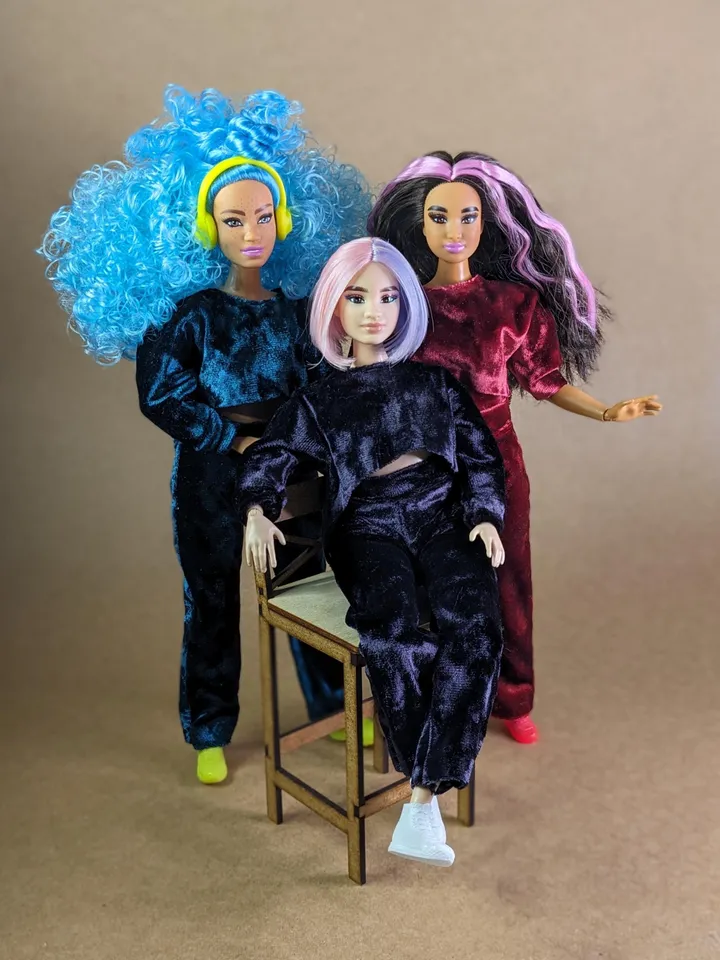 Handmade casual purple velvet two-piece set (long-sleeve and pants) for 1/6 scale fashion female dolls