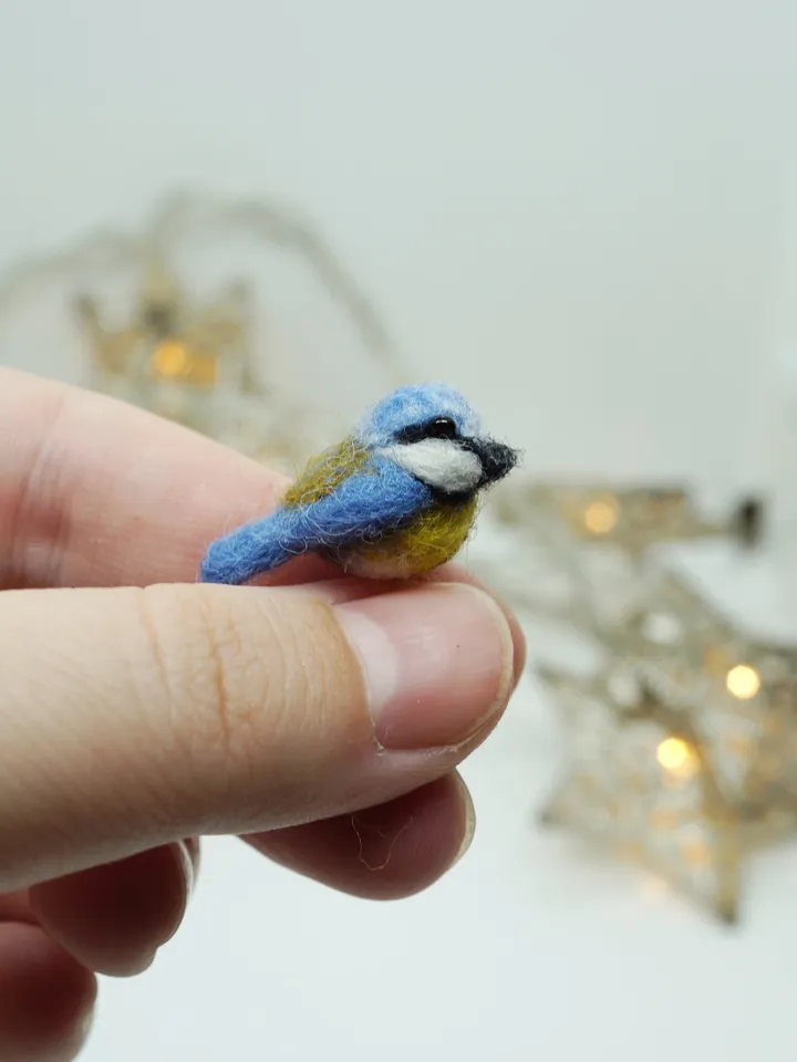 Tiny needle felted titmouse, miniature bird, blue tit, made to order