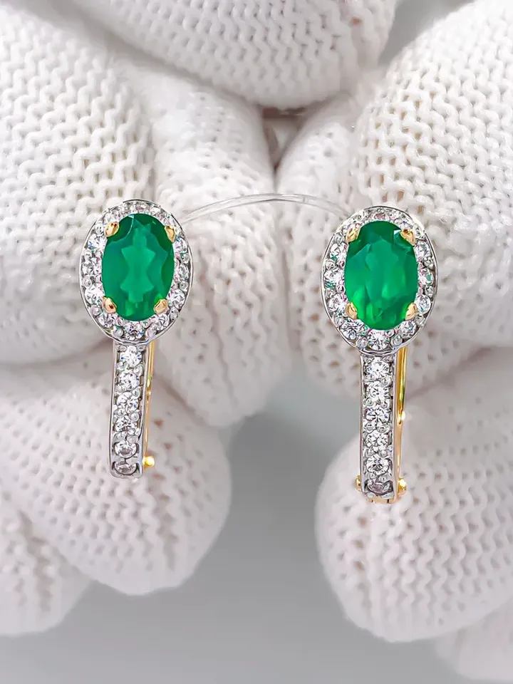 Earrings Silver gold plated 925 assay value with quartz and agate