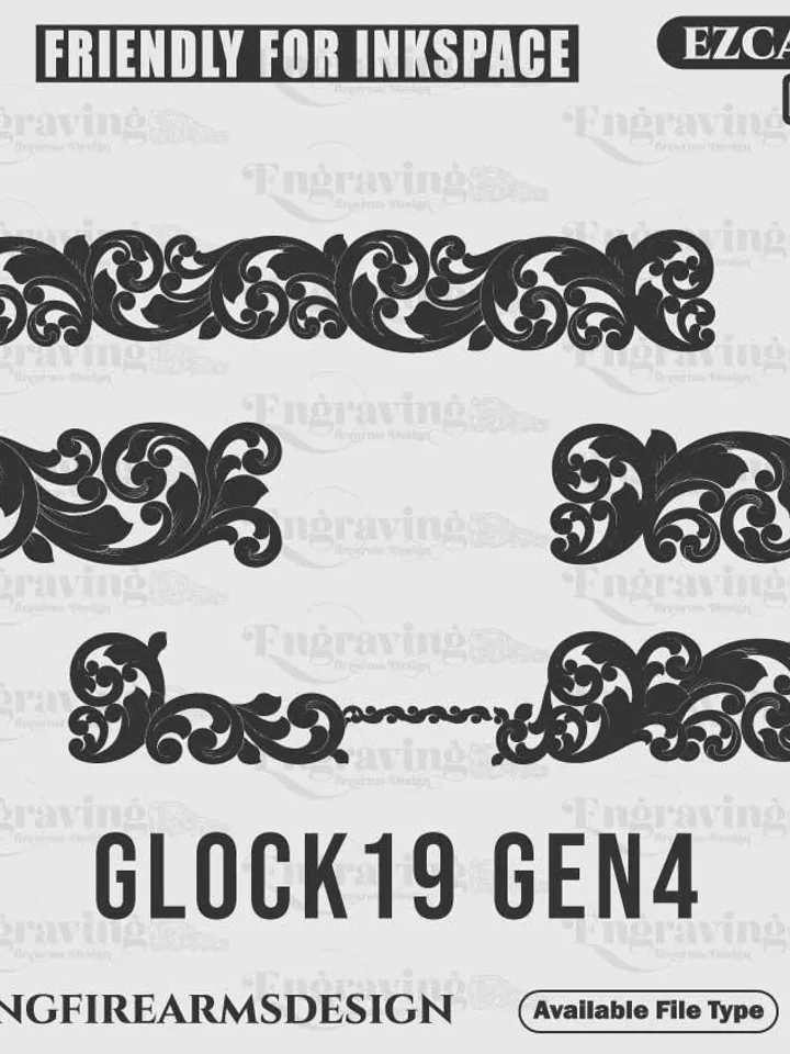 Glock19 Gen4 Scroll design,lasercut,laserengraving,fiberlaser,svg,svgdesign,rosescroll,engravingfiles,laserpattern,engravingdesign