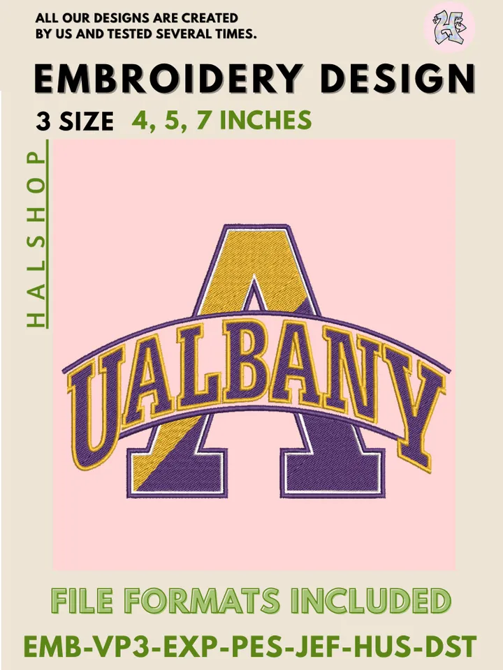 NCAA UAlbany Great Danes Embroidery File – College Team Logo Machine Embroidery Design 🐾🎓