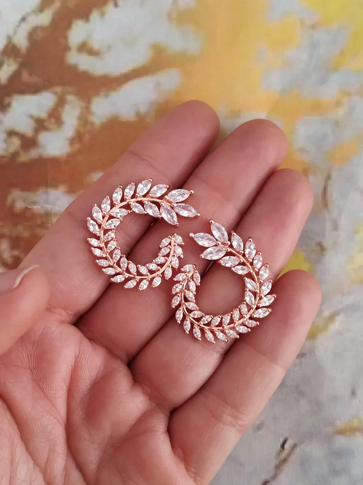 Rose Gold Stud Diamond Wedding Earrings for Bride | CZ Bridal Earrings | Rose Gold Bridal jewelry | Zircon Wedding Jewelry | Bridesmaid gift