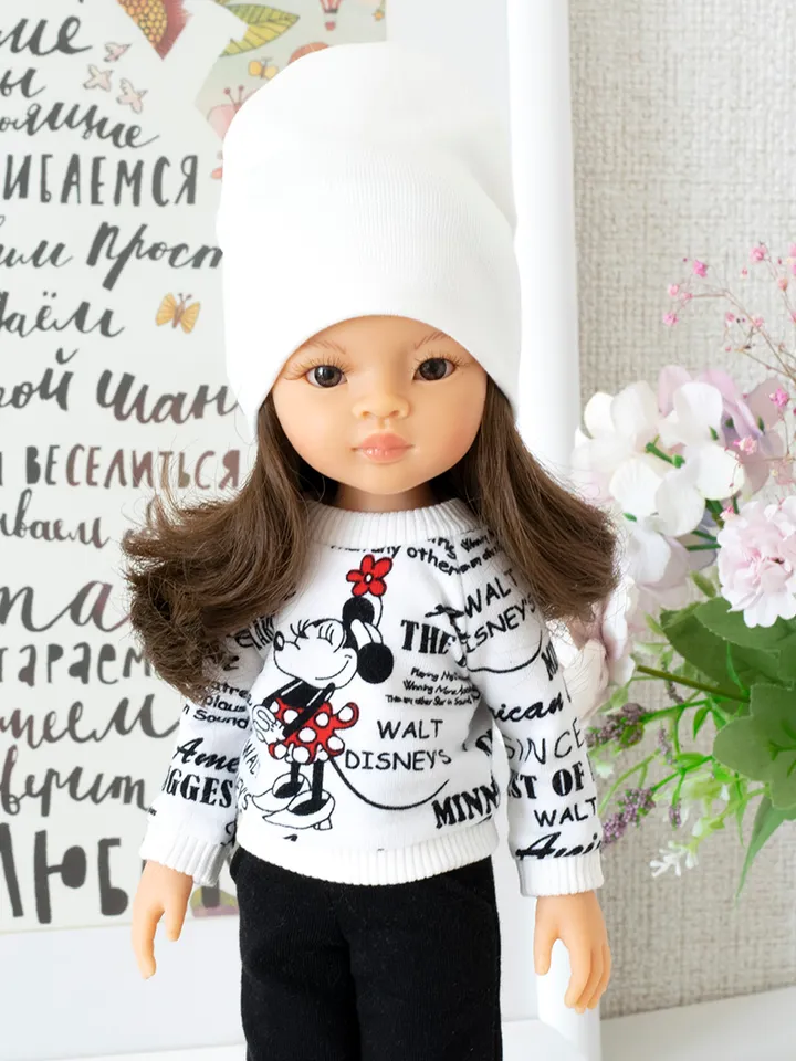 Black and white set clothes for Paola Reina doll, Siblies doll, Corolle, Minnie Mouse print, suit for 13" dolls