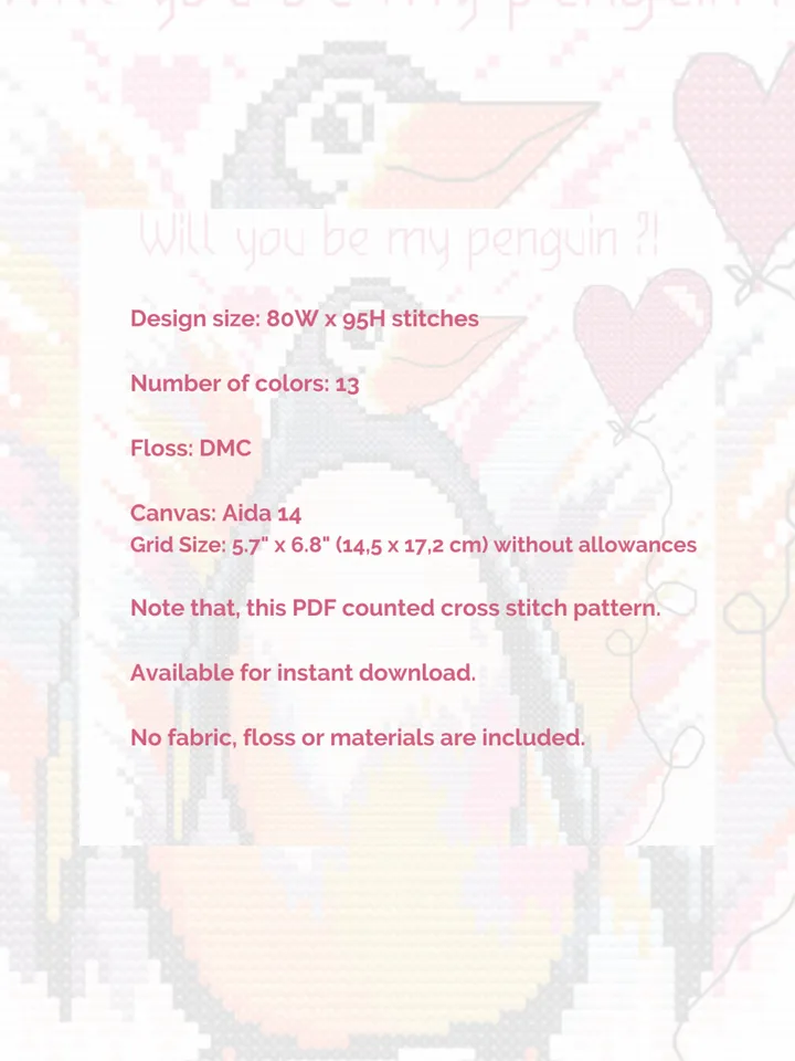 Cross stitch pattern Will you be my penguin?, cross stitch pattern PDF