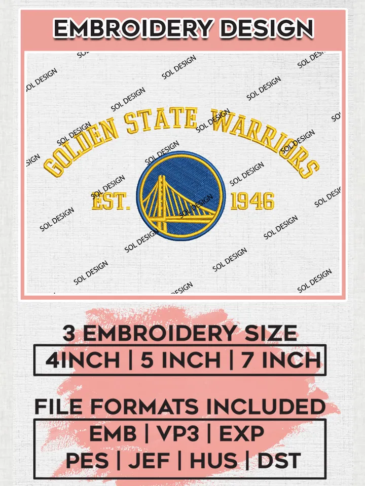 NBA Golden State Warriors Basketball Team Est Logo Embroidery Design, NBA Golden State Warriors Logo Embroidery Files, Basketball Team Machine Embroidery, Machine Embroidery Design
