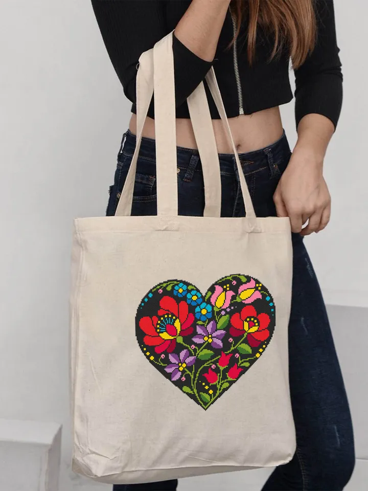 Flower heart cross stitch pattern PDF download Folk flowers cross stitch chart, Floral ornament heart shaped, Heart ornament pattern #P36