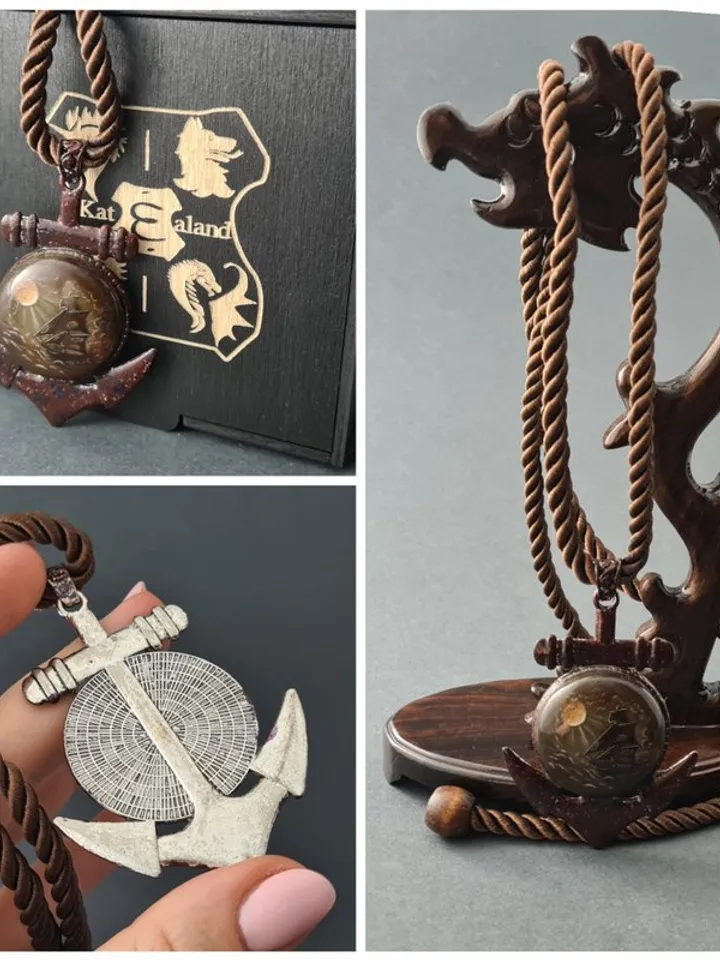 The ship and the moon Labradorite gemstone pendant Miniature painting Necklace