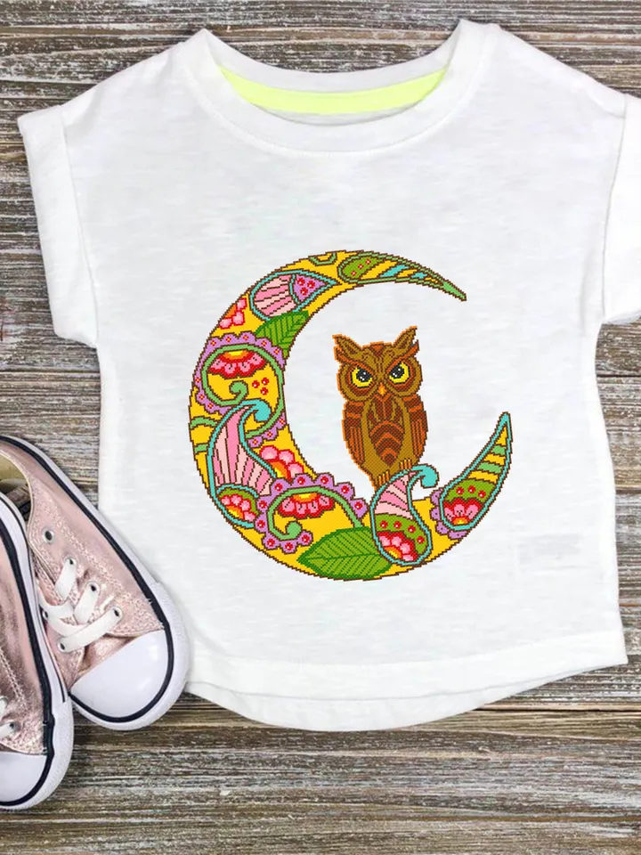 Crescent moon cross stitch pattern download PDF, Colorful mandala cross stitch, Mandala pattern digital PDF, Owl cross stitch chart #M98