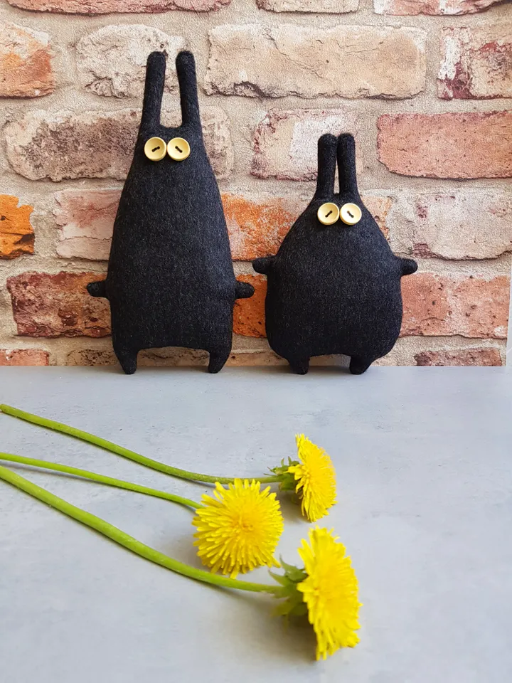 Halloween Dolls sewing Patterns PDF, 2 black Cats and 2 rabbits, set of 4 digital tutorials, stuffed animals diy.