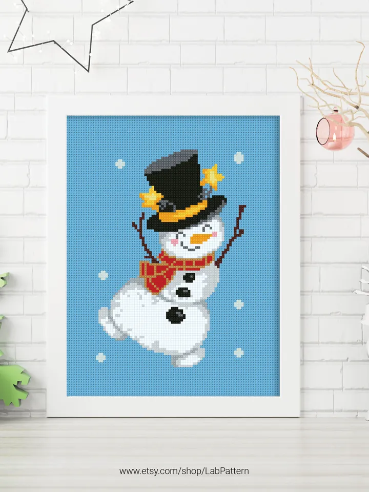 Christmas Snowman bundle of 8 cross stitch pattern, Xmas Snowflake, Holiday Décor, counted, chart, gift DIY, embroidery, instant PDF