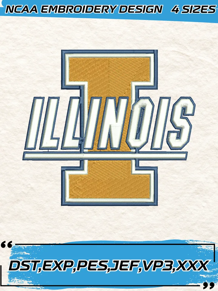 Illinois Fighting Illini Embroidery Designs,NCAA Logo Embroidery Design,Machine Embroidery Design File,4 Sizes, Digital Download