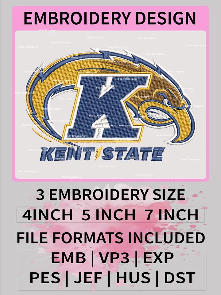 NCAA Kent State Golden Flashes Embroidery File, 3 Sizes, 6 Formats, NCAA Machine Embroidery Design, NCAA Logo, NCAA Teams