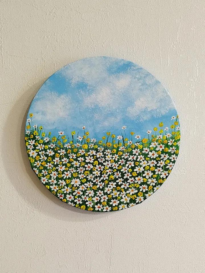 Daisies Painting Wildflowers Art Impasto Landscape Artwork