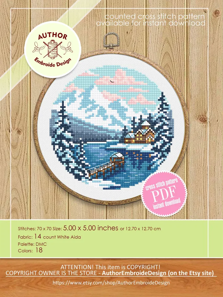 Set of 4 winter landscape cross stitch pattern PDF download Snow nature cross stitch chart Christmas pattern digital PDF Winter forest #N189