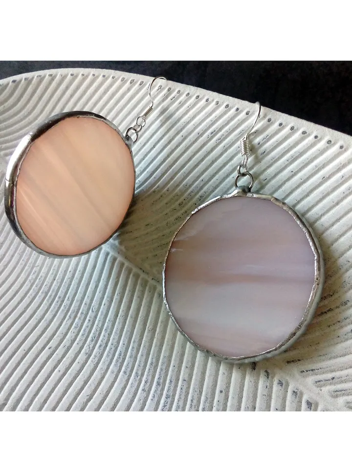 Stained glass Pink earrings, Dangle earrings, Geometric earrings, stainglass cute earrings, Round stained glass
