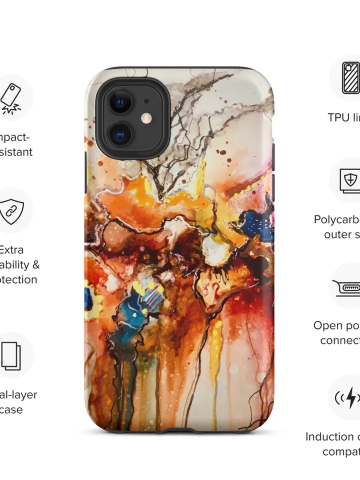 Dancing flowers Tough iPhone case made with my original mix media painting,iphone cases unique gifts for her.