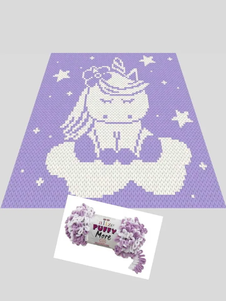 Loop yarn Finger knitted Unicorn on the cloud blanket pattern