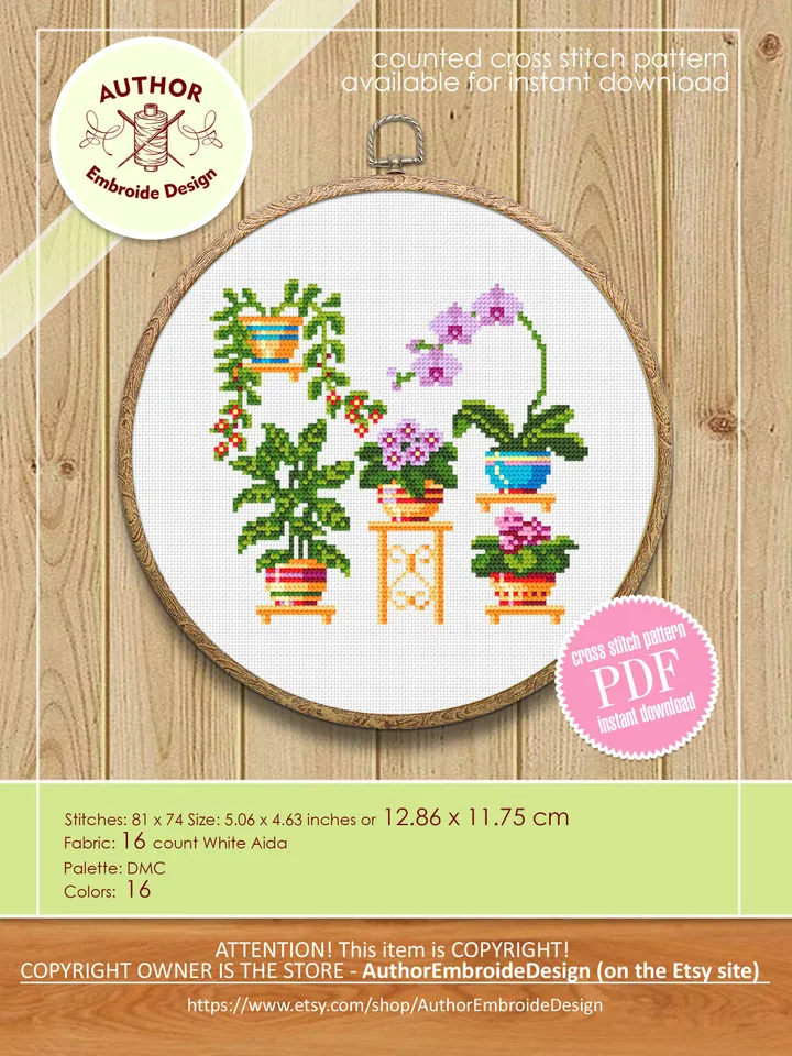 Home plants cross stitch pattern download PDF Floral cross stitch chart, Easy small cross stitch sampler, Potted plants hand embroidery #P3