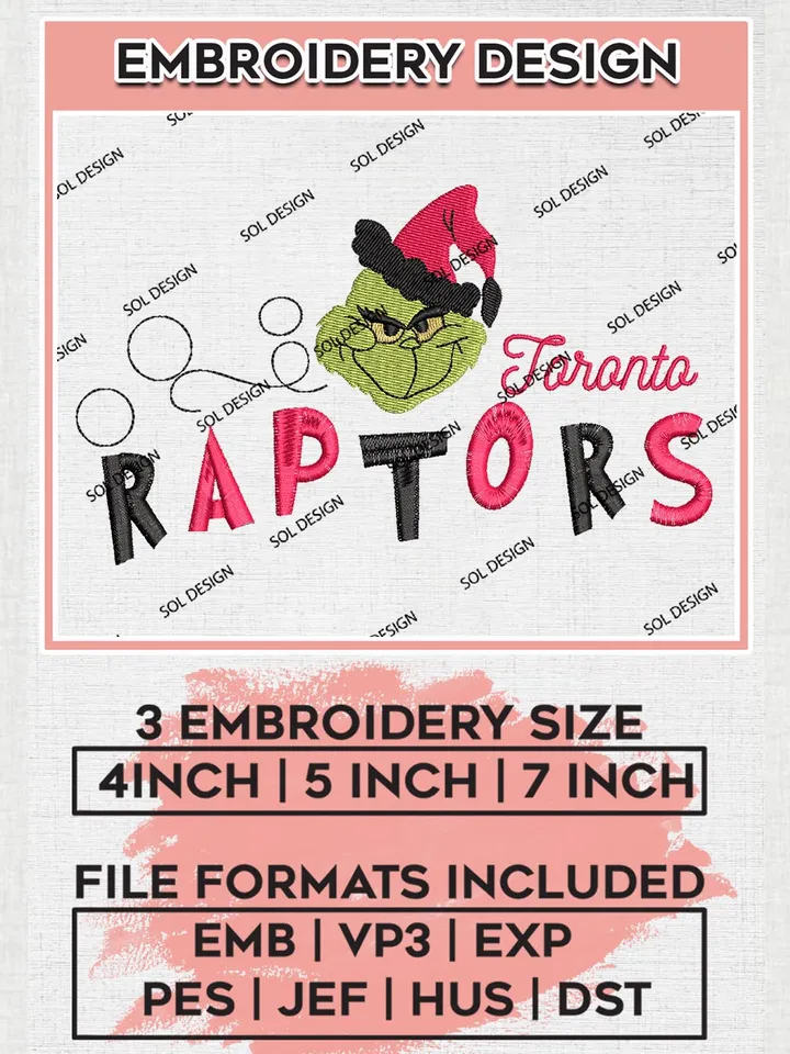 Grinch Toronto Raptors Embroidery Designs, Grinch Christmas Embroidery Files, NBA Toronto Raptors Machine Embroidery Designs, NBA Raptors Logo, NBA Christmas Machine Embroidery Design, Digital Download