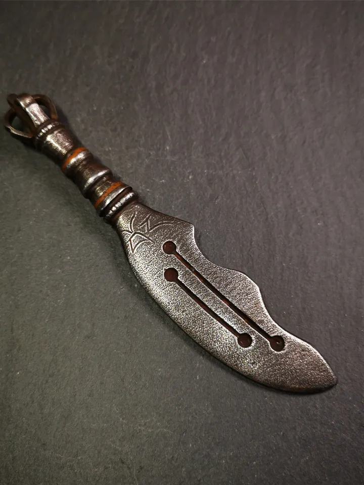 Gandhanra Tibetan Buddhism Ritual Implement,Big Machete Knife,Made of Cold Iron inlaid with Copper,6.3"