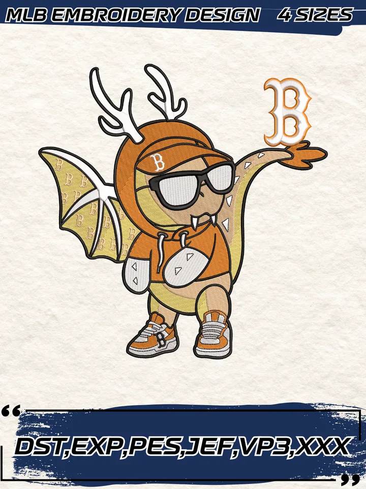 MLB Dragon Boston Original Embroidery Design,MLB Embroidery Design,Machine Embroidery Design File,4 Sizes, Digital Download