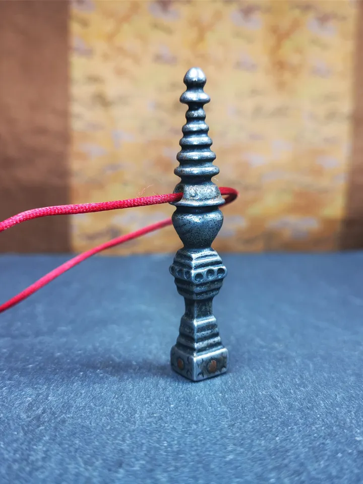 Gandhanra Handmade Tibetan Buddhist Tower Amulet,Stupa,Pagoda Pendant,Made of Cold Iron,2.56 inches