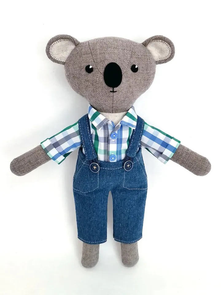 Gray koala boy, handmade plush doll, stuffed koala toy, fabric soft doll