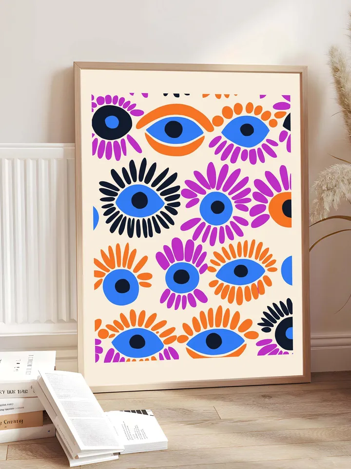 Retro Eye Art Print, Groovy Abstract Wall Art, Colorful Illustration Poster, Minimalist Eye Poster, Instant Digital Download, crayz eyes