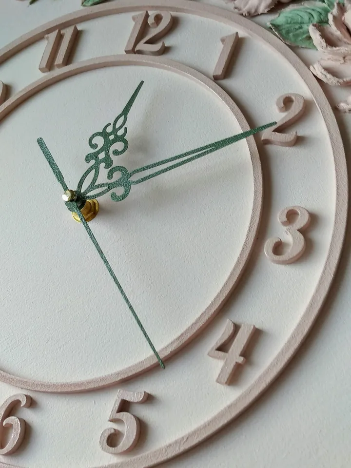 Pink wall clock with roses in shabby chic style Silent wall clock for bedroom or nursery Gift for Christmas, Birthday, Mother's Day, Wedding, Housewarming