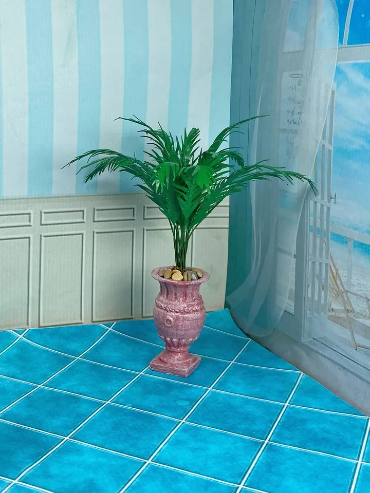 Palm tree in a flowerpot. Plant for a doll. Flower for a dollhouse. 1:12. Handmade.