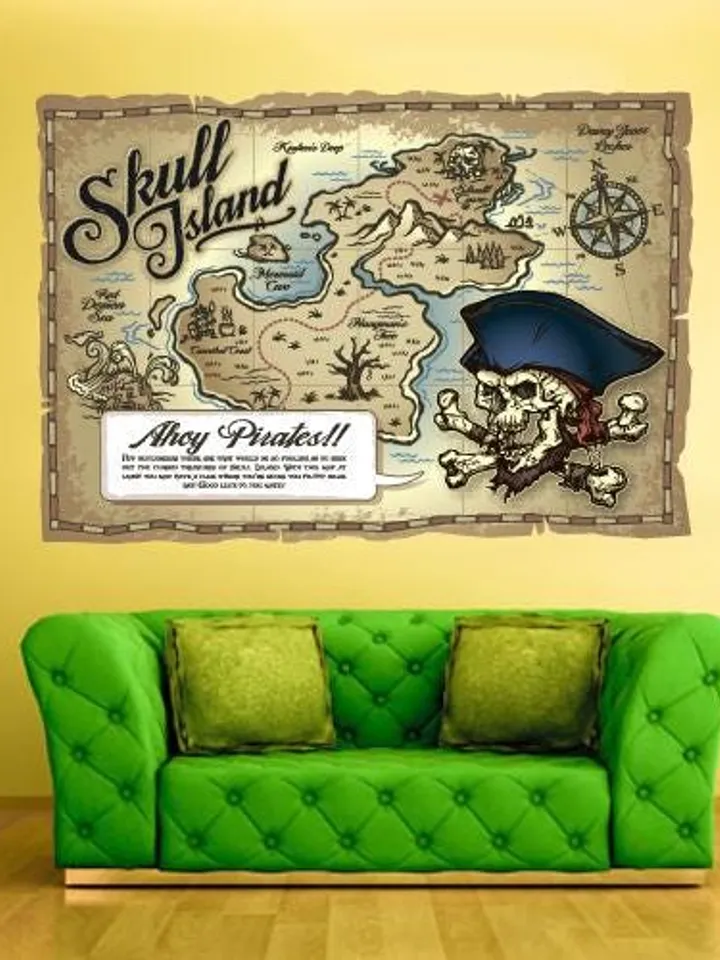 Pirate Map Wall Decal Kids Treasure Sticker Gift col545