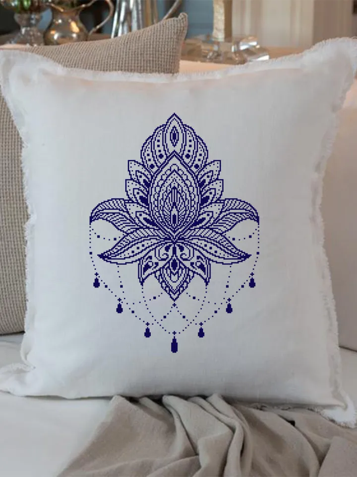 Lotus mandala cross stitch pattern PDF download Floral cross stitch chart, Lotus pattern digital PDF, Flower mandala embroidery #M147