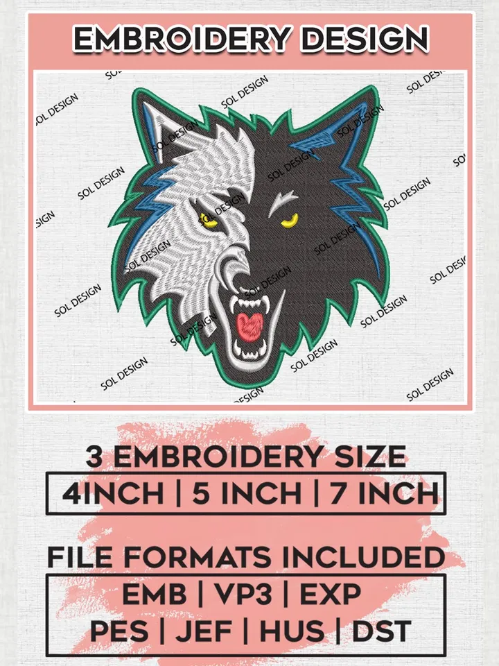 Minnesota Timberwolves Embroidery Designs,NBA Timberwolves Embroidery Files, NBA Machine Embroidery Designs, NBA Embroidery Design, Machine Embroidery Pattern, Digital Download