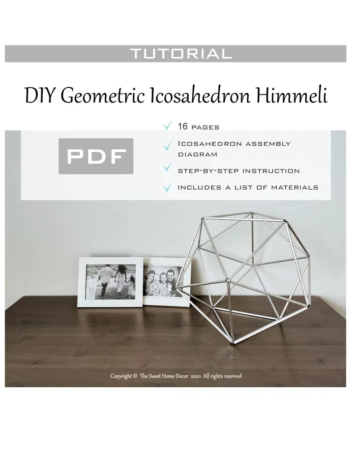 DIY geometric icosahedron Himmeli for wedding centerpieces. Coffe table decor & bridal shower & stellar wedding decor tutorial in pdf.