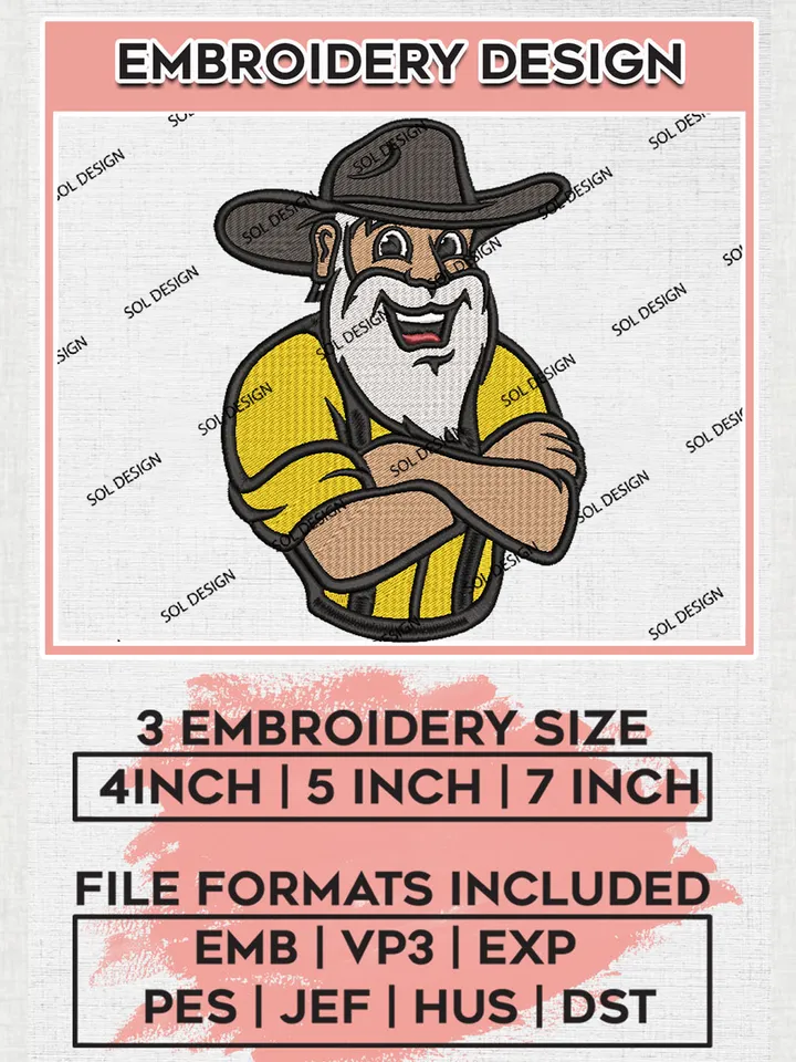 NCAA App State Mountaineers Team Funny Mascot Logo Embroidery Design Files, NCAA App State Mountaineers Machine Embroidery, NCAA Teams, Game Day, 3 sizes, NCAA Machine embroidery designs, Digital Download