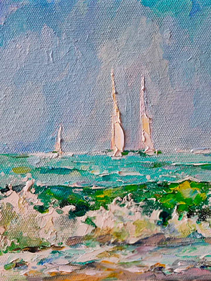 Oil Painting California Seascape Original Artwork Canvas Wall Art Impasto Small Painting 8 by 8 inches