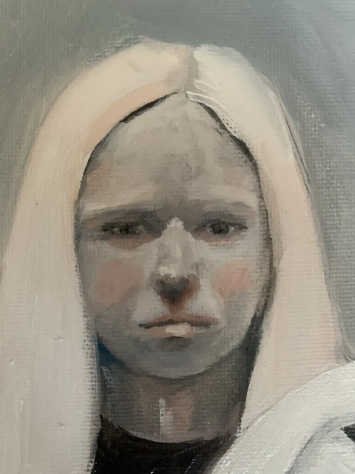 Girl with White Hare Original Oil Painting 8x8 inch