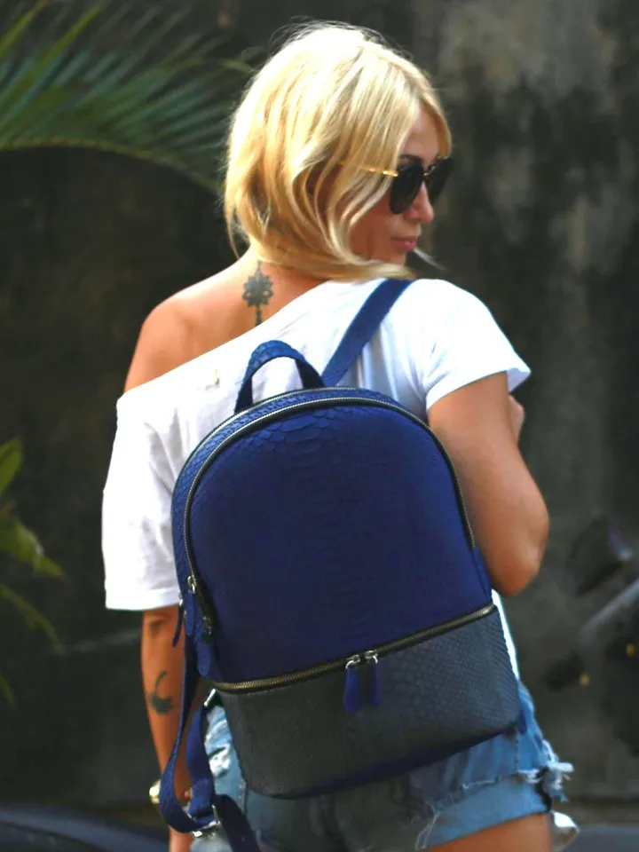 Genuine python skin blue and grey backpack / Trendy woman fashion bag | exotic leather bags | Woman sport purse | handmade leather bags