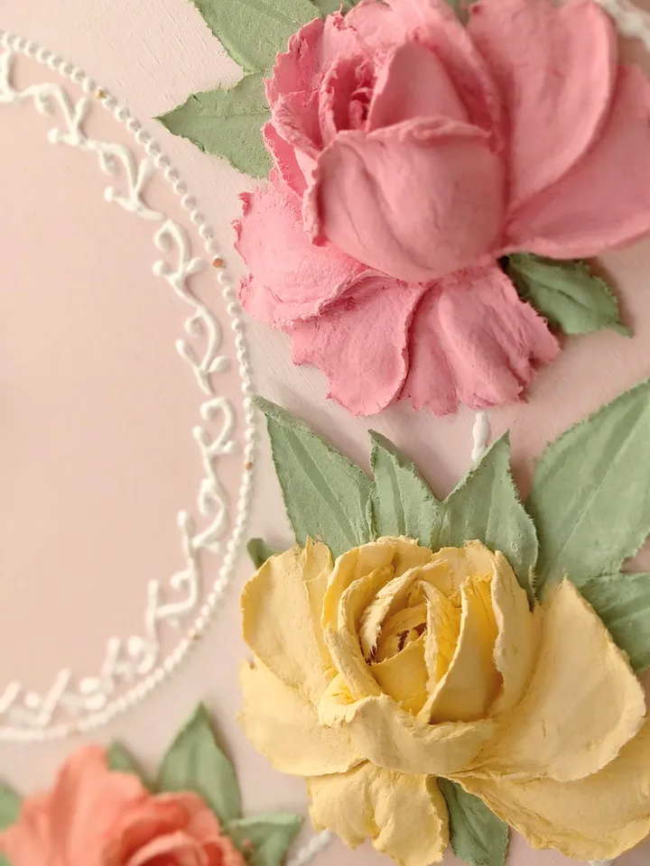 Wall clock with roses in shabby chic style Pink flower clock Handmade clock Silent clock for bedroom, living room or nursery Gift for Christmas, Birthday, Mother's Day, Wedding, Housewarming