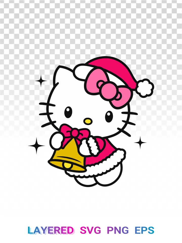 🔔 Hello Kitty Christmas SVG, Sanrio Santa Bell PNG Cricut
