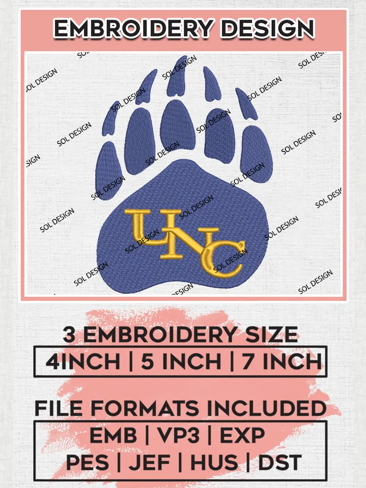 NCAA Northern Colorado Bears UNC Team Logo Embroidery Design Files, NCAA Northern Colorado Bears Machine Embroidery, NCAA Teams, 3 sizes, NCAA Machine embroidery designs, Digital Download