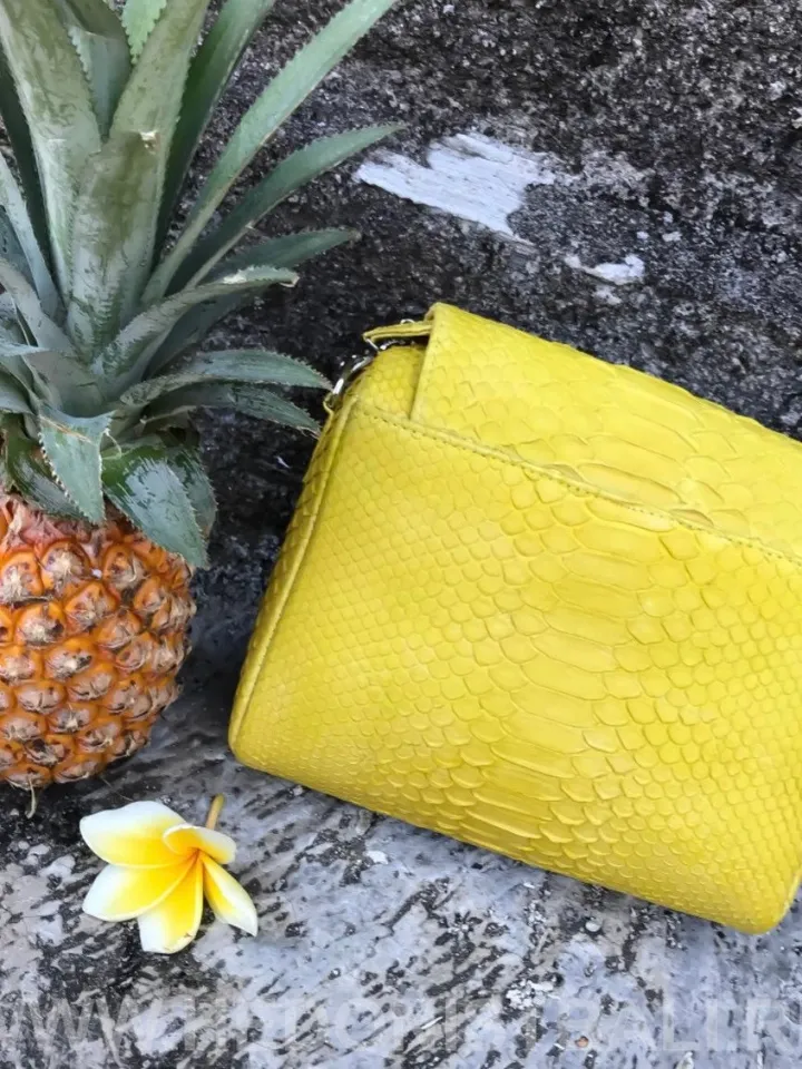 Genuine Python Skin Crossbody Bag | Chain Tassel yellow chain bag | Leather Woman Free Shipping Handmade Summer purse | exotic leather bag