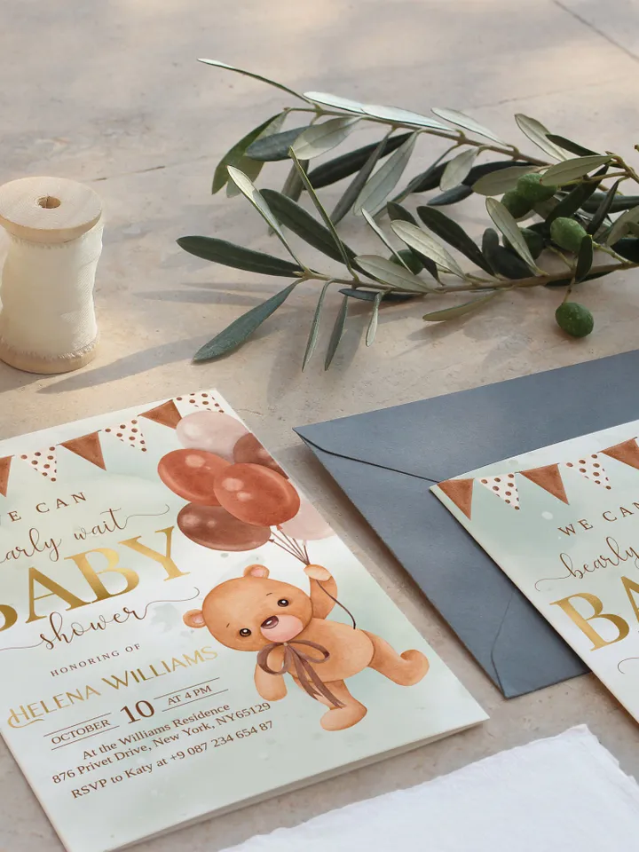 Editable Bearly Wait Baby Shower Invitation Hot Air Ballons Bear Baby Shower Neutral Boho Berly Baby Shower Template